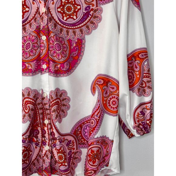 Collection by Cezele Paisley Hot Pink Orange Flowy Top Button Down Small Size S - Picture 15 of 16